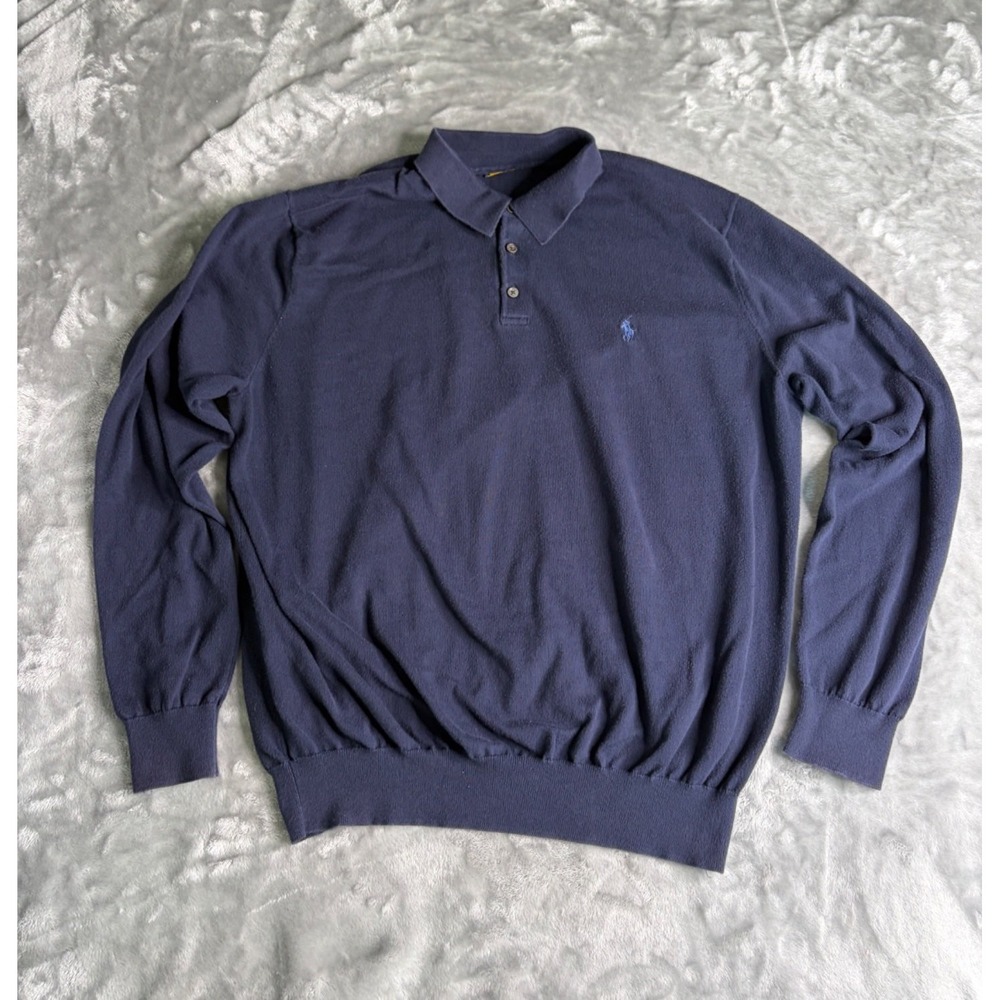 Polo Ralph Lauren Pima Cotton Sweater Mens XL Navy Blue Long Sleeve Shirt